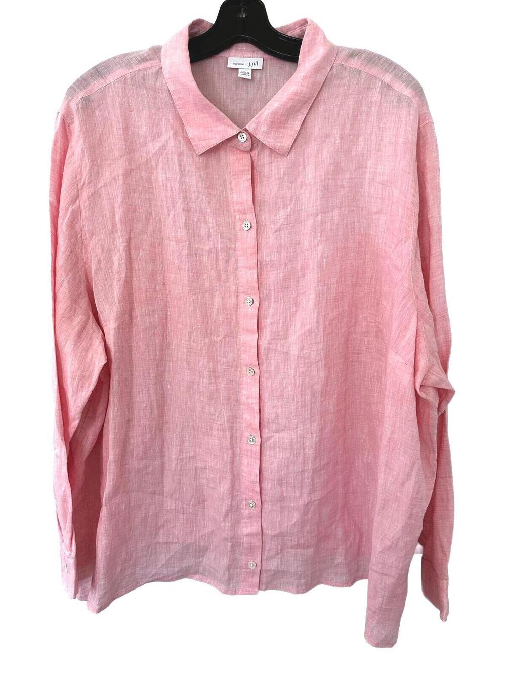J.Jill Women's Pink 100% Linen Long Sleeve Button-Up Shirt - 3X